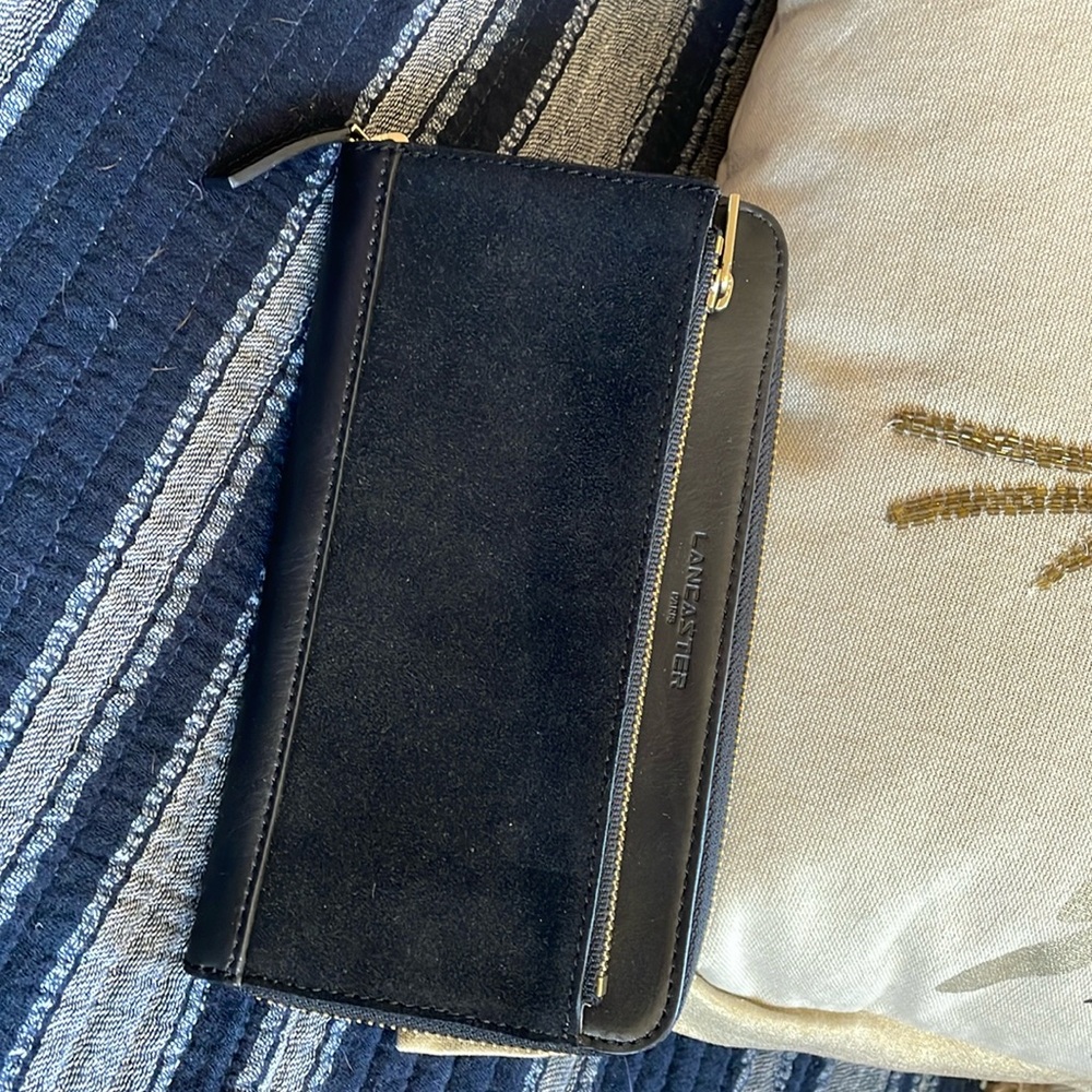 Lancaster black suede/smooth leather clutch wallet.